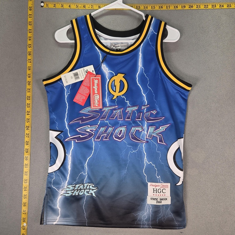 Headgear Classics Tank Top Mens XS Blue Static Shock Basketball Jersey Graphic